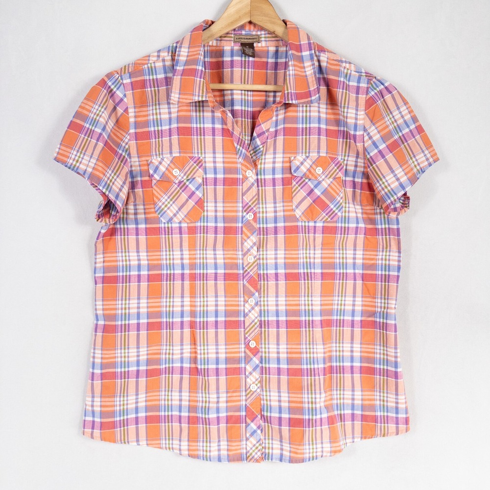 Bit & Bridle Shirt Womens 1X Multicolor Plaid Button Up Pockets Western Casual